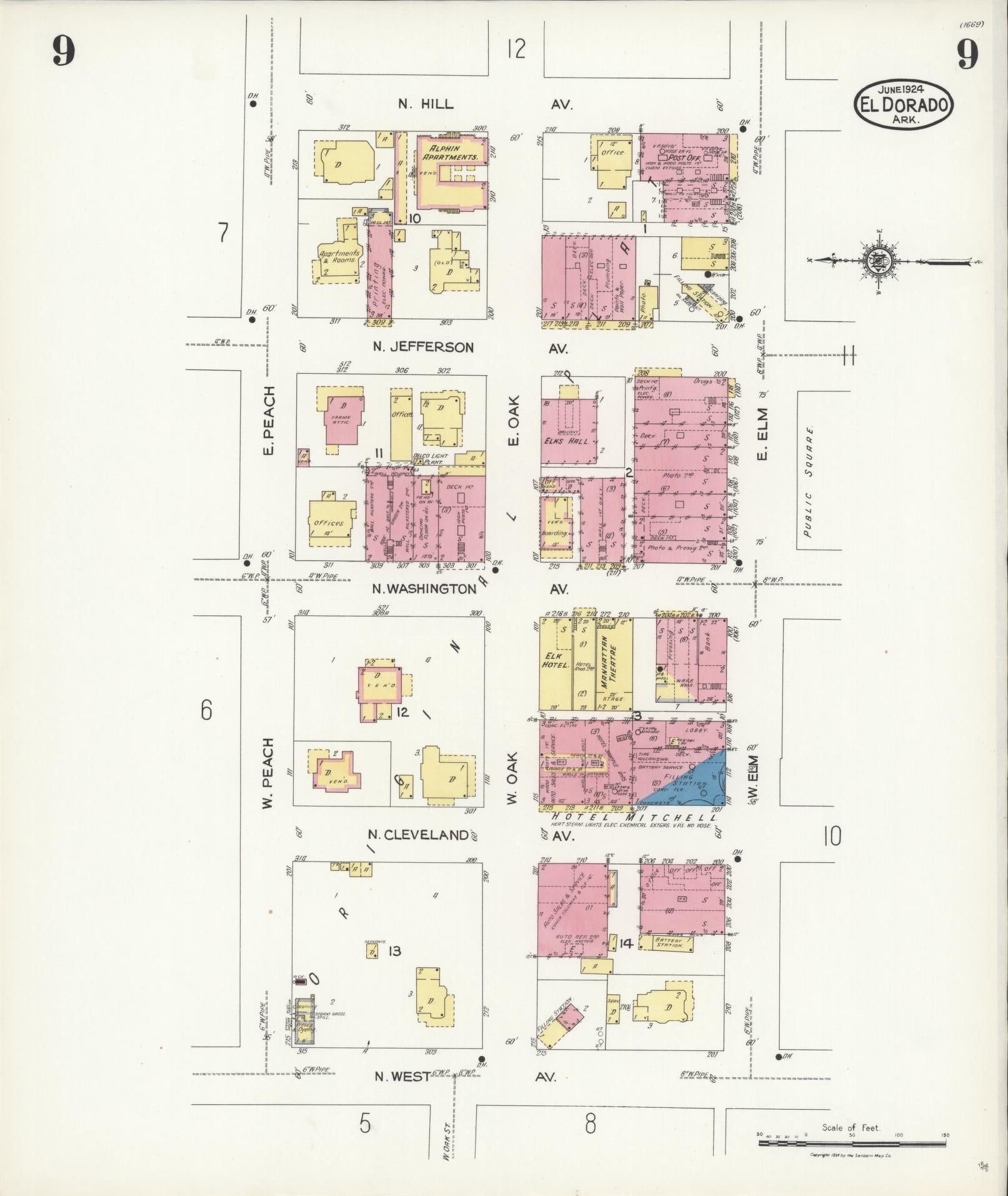 Sanborn Fire Insurance Map from El Dorado, Union County, Arkansas (1924), Sheet #0009 - Complete Map Set gallery image, historic Sanborn map, vintage wall art, Arkansas Arkansas