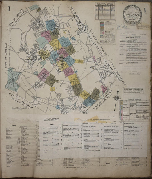 Sanborn Fire Insurance Map from Lexington, Middlesex County, Massachusetts (1961), Sheet #0001 - Historic Sanborn Fire Insurance Map Print, vintage old map wall art, antique decor, genealogy gift, Massachusetts Massachusetts map