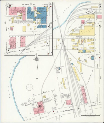 Sanborn Fire Insurance Map from Beloit, Rock County, Wisconsin (1926), Sheet #0006 - Historic Sanborn Fire Insurance Map Print, vintage old map wall art, antique decor, genealogy gift, Wisconsin Wisconsin map