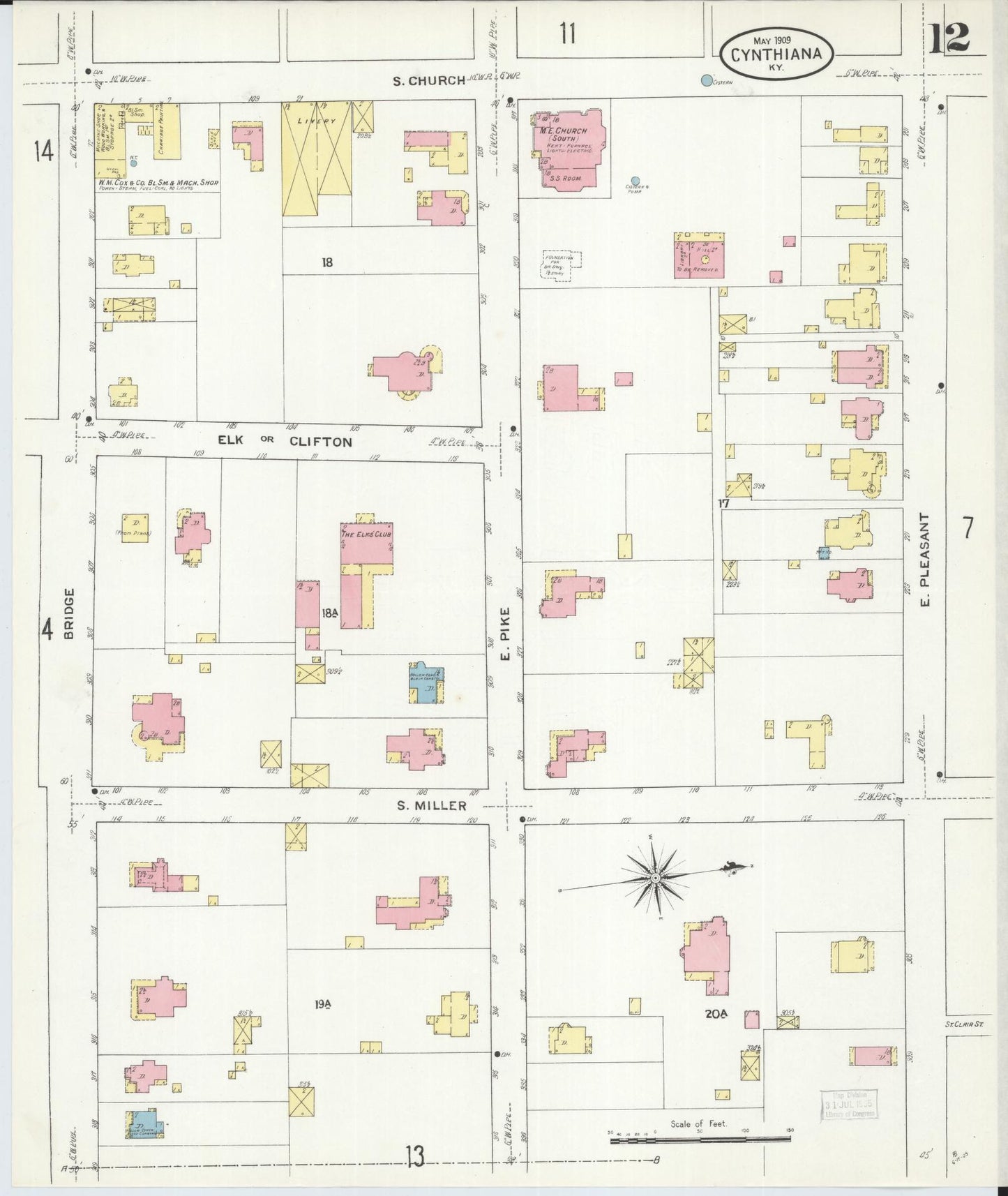 Sanborn Fire Insurance Map from Cynthiana, Harrison County, Kentucky (1909), Sheet #0012 - Historic Sanborn Fire Insurance Map Print, vintage old map wall art, antique decor, genealogy gift, Kentucky Kentucky map