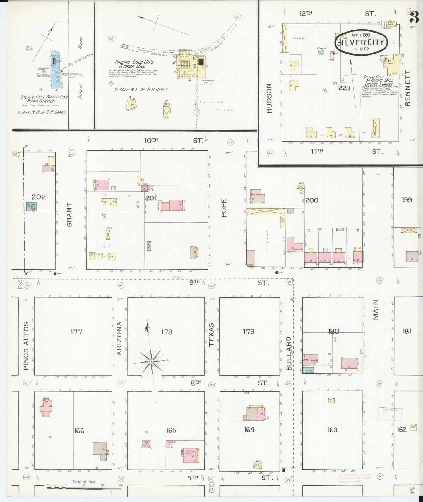 Sanborn Fire Insurance Map from Silver City, Grant County, New Mexico (1893), Sheet #0003 - Complete Map Set gallery image, historic Sanborn map, vintage wall art, New Mexico New Mexico