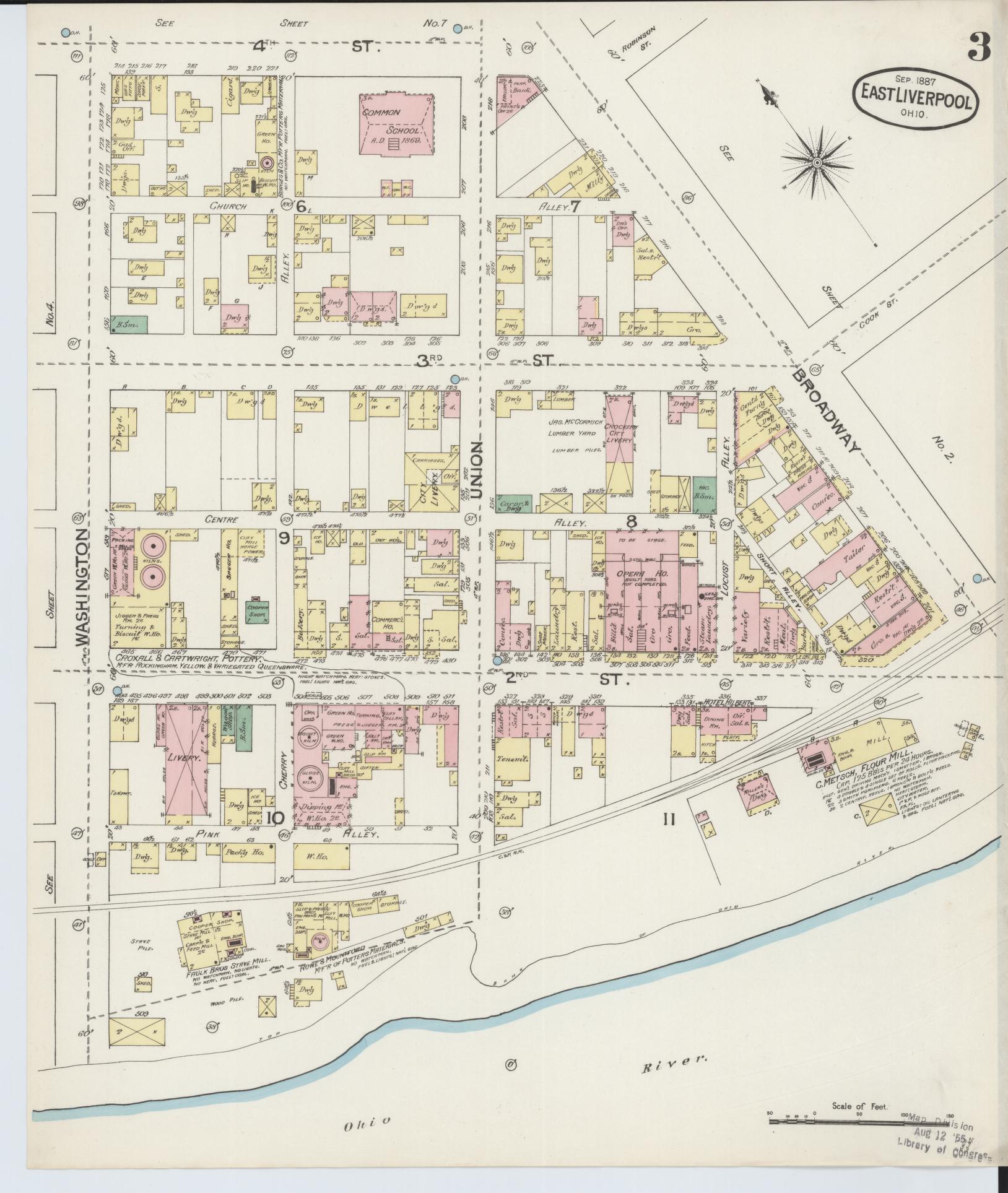 Sanborn Fire Insurance Map from East Liverpool, Columbiana County, Ohio (1887), Sheet #0003 - Complete Map Set gallery image, historic Sanborn map, vintage wall art, Ohio Ohio