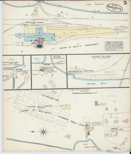 Sanborn Fire Insurance Map from Marquette, Marquette County, Michigan (1884), Sheet #0005 - Historic Sanborn Fire Insurance Map Print, vintage old map wall art, antique decor, genealogy gift, Michigan Michigan map