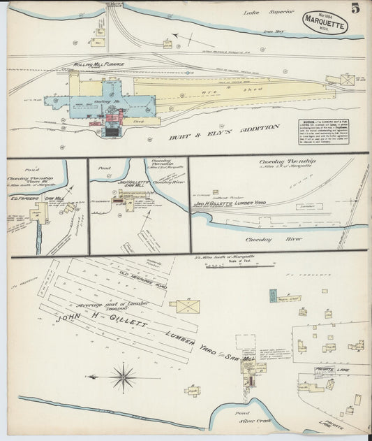 Sanborn Fire Insurance Map from Marquette, Marquette County, Michigan (1884), Sheet #0005 - Historic Sanborn Fire Insurance Map Print, vintage old map wall art, antique decor, genealogy gift, Michigan Michigan map