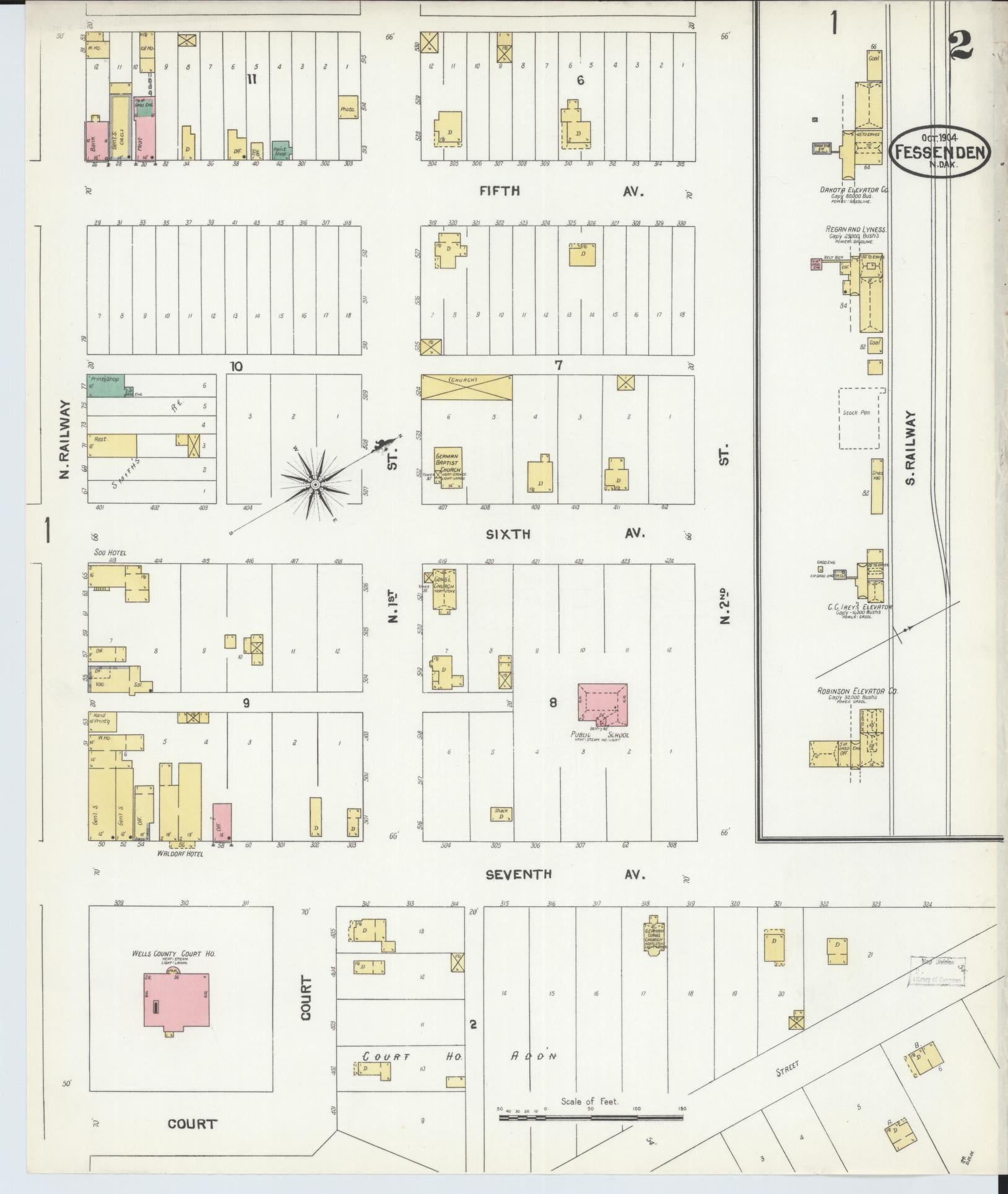 Sanborn Fire Insurance Map from Fessenden, Wells County, North Dakota (1904), Sheet #0002 - Historic Sanborn Fire Insurance Map Print, vintage old map wall art, antique decor, genealogy gift, North Dakota North Dakota map