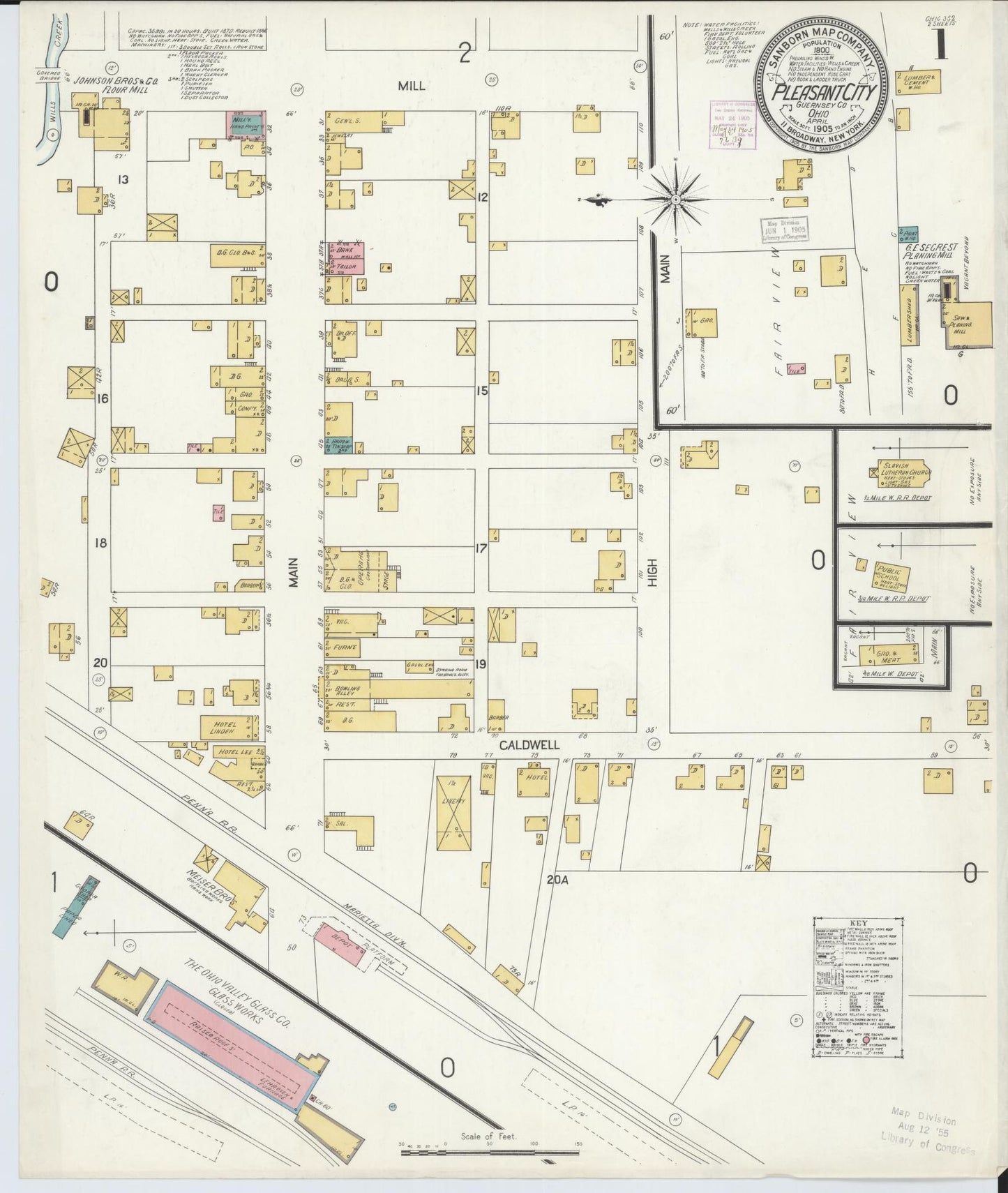 Sanborn Fire Insurance Map from Pleasant City, Guernsey County, Ohio (1905), Sheet #0001