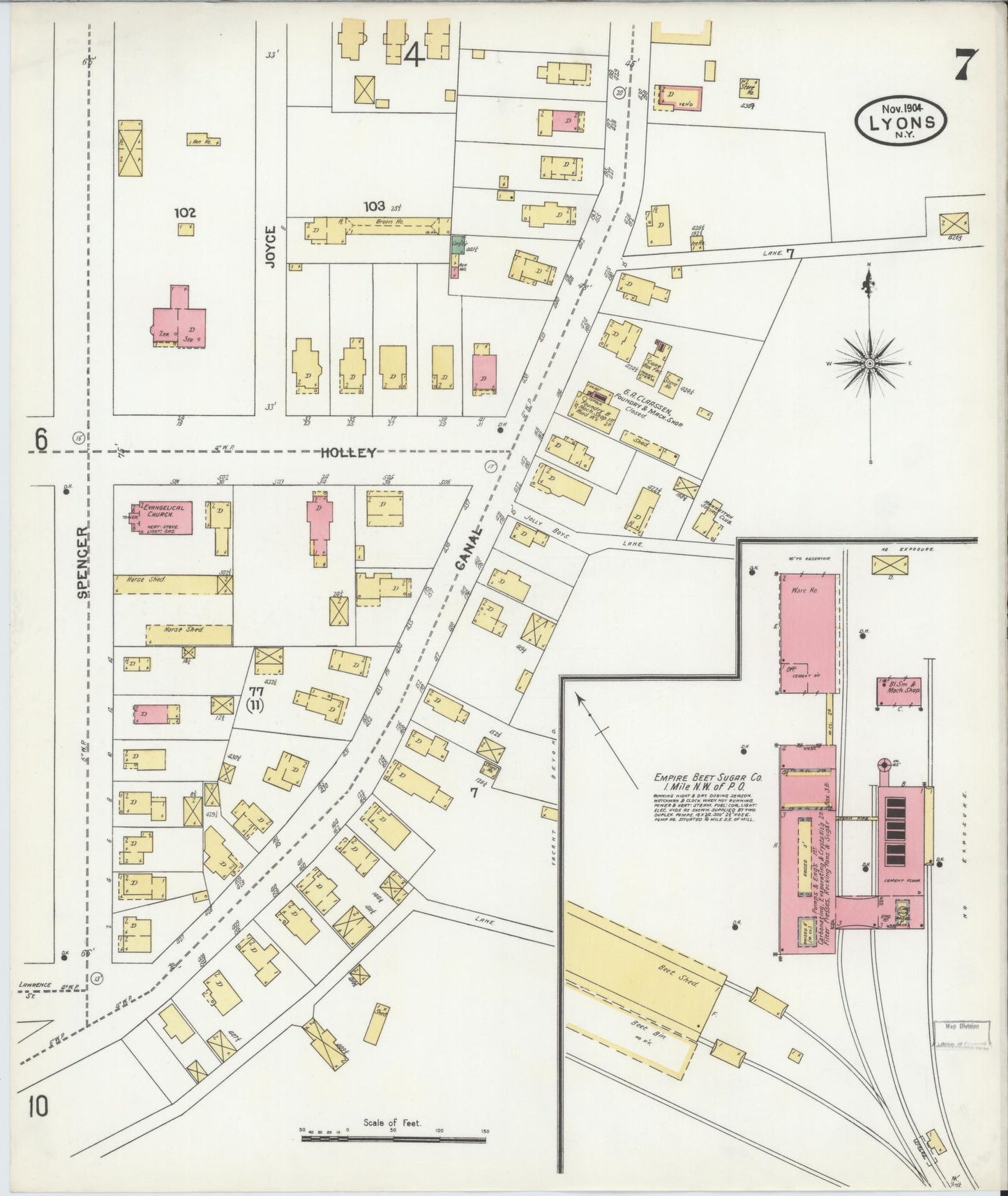 Sanborn Fire Insurance Map from Lyons, Wayne County, New York (1904), Sheet #0007 - Complete Map Set gallery image, historic Sanborn map, vintage wall art, New York New York