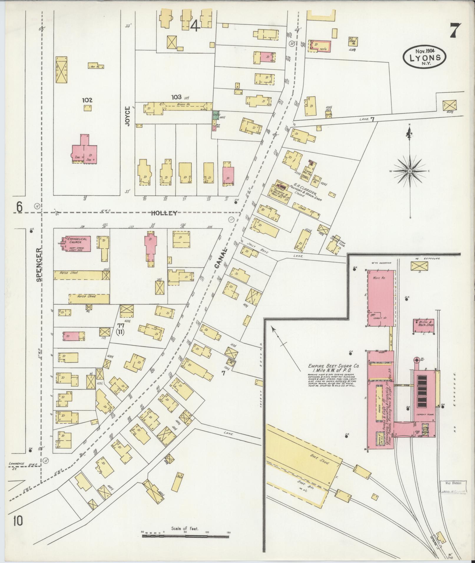 Sanborn Fire Insurance Map from Lyons, Wayne County, New York (1904), Sheet #0007 - Complete Map Set gallery image, historic Sanborn map, vintage wall art, New York New York