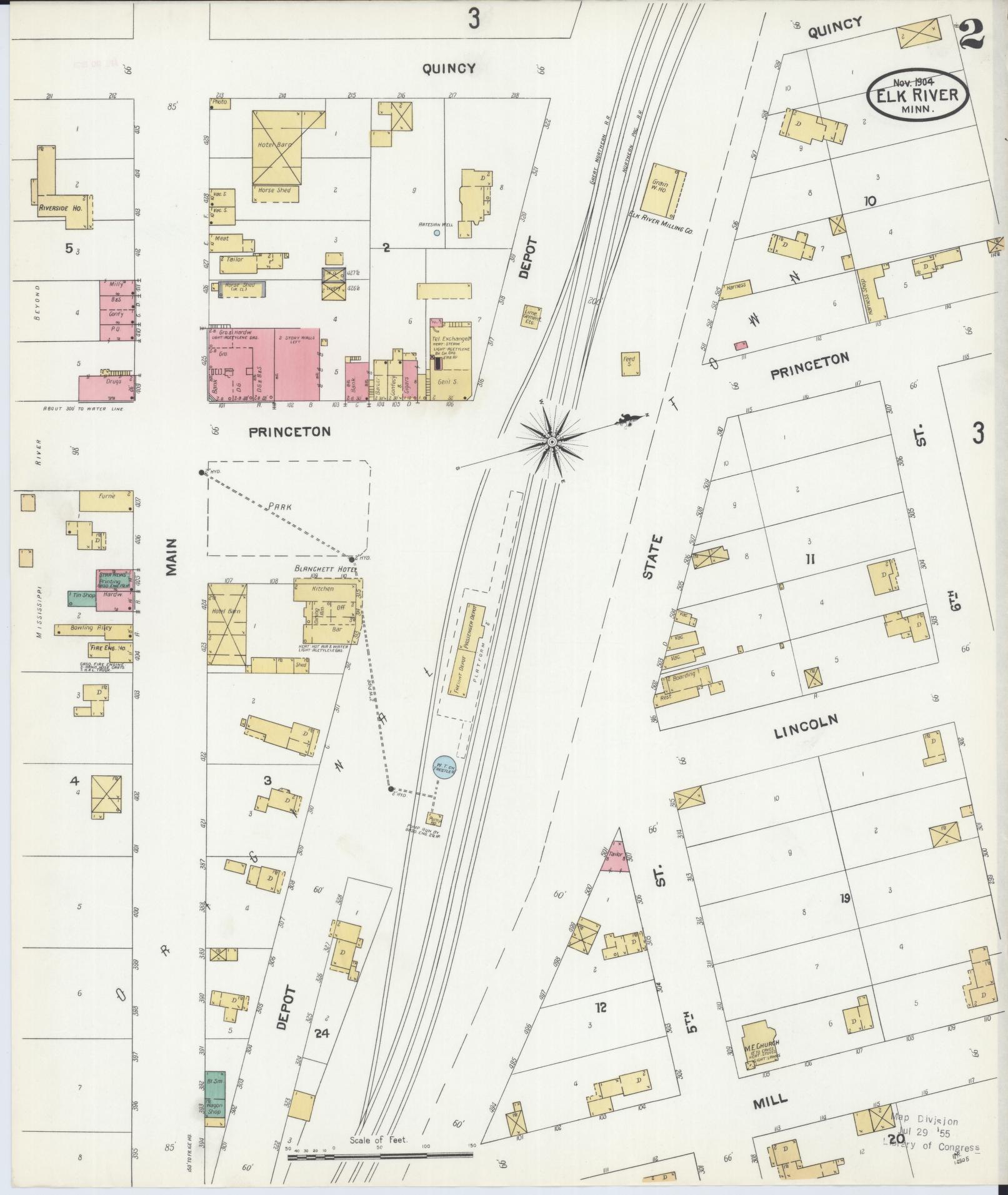 Sanborn Fire Insurance Map from Elk River, Sherburne County, Minnesota (1905), Sheet #0002 - Historic Sanborn Fire Insurance Map Print, vintage old map wall art, antique decor, genealogy gift, Minnesota Minnesota map
