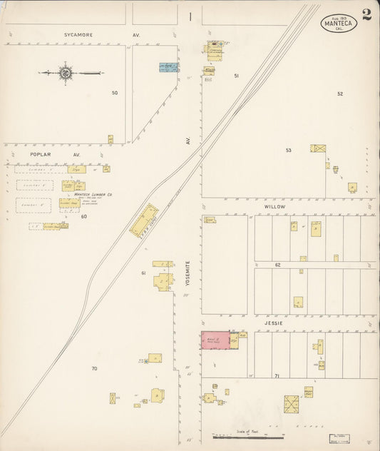 Sanborn Fire Insurance Map from Manteca, San Joaquin County, California (1913), Sheet #0002 - Historic Sanborn Fire Insurance Map Print, vintage old map wall art, antique decor, genealogy gift, California California map