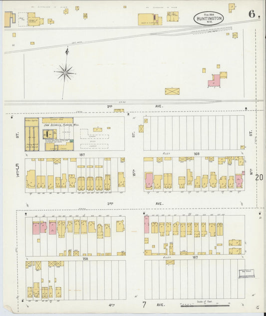 Sanborn Fire Insurance Map from Huntington, Cabell County, West Virginia (1904), Sheet #0006 - Historic Sanborn Fire Insurance Map Print, vintage old map wall art, antique decor, genealogy gift, West Virginia West Virginia map