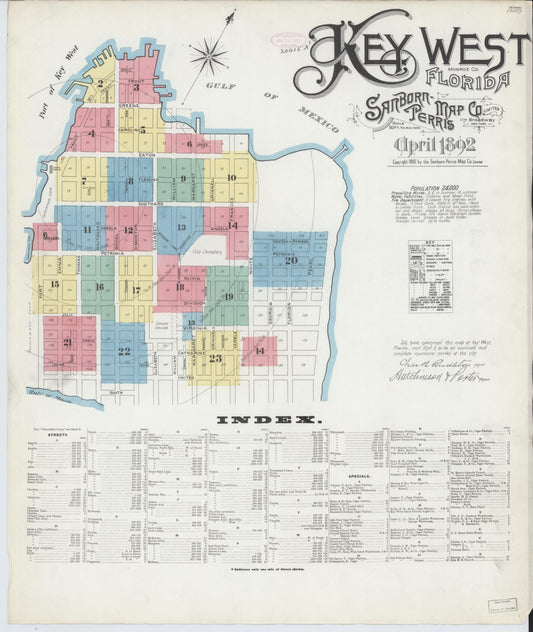 Sanborn Fire Insurance Map from Key West, Monroe County, Florida. (1892) – Historic Sanborn Fire Insurance Map Print