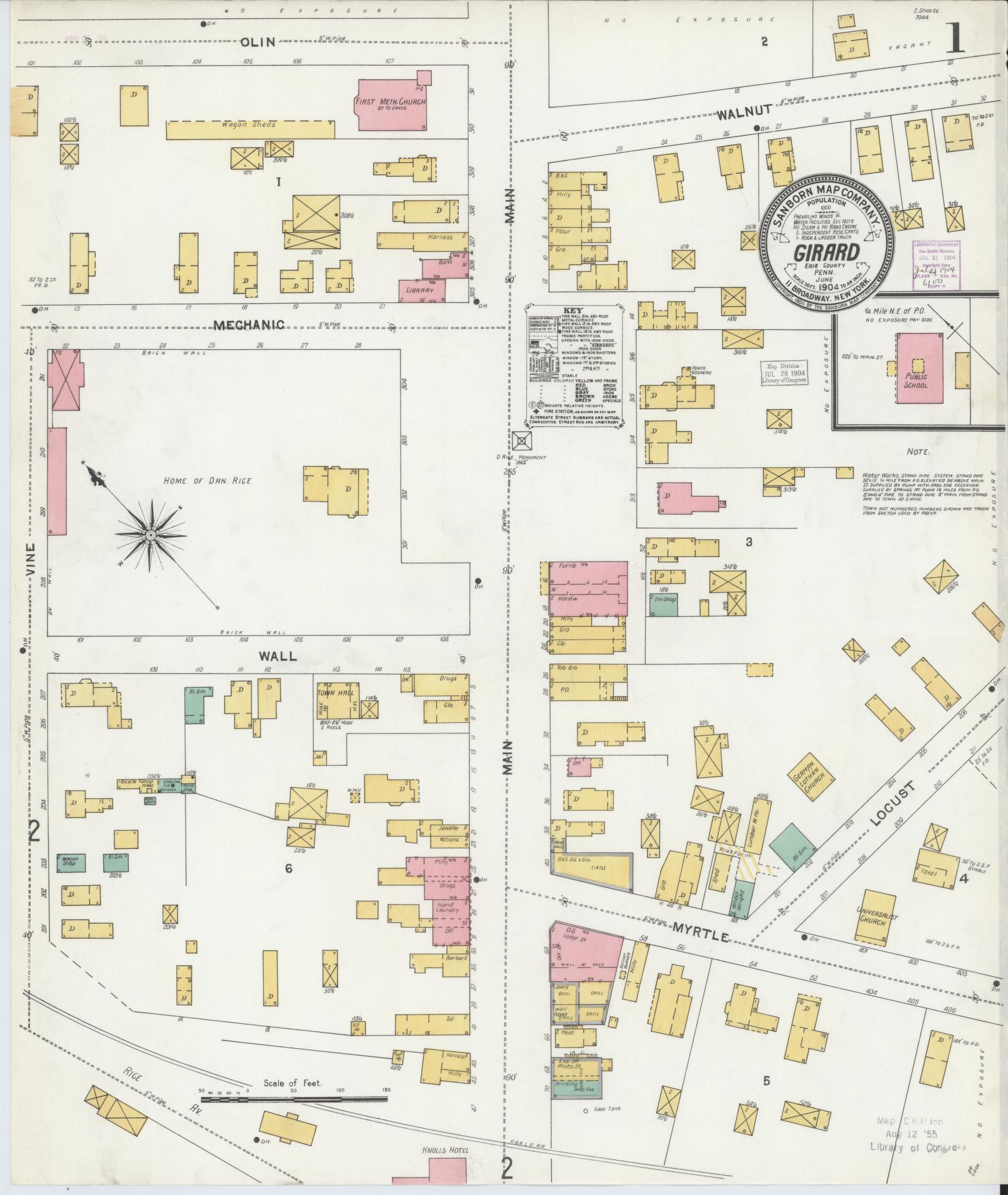 Sanborn Fire Insurance Map from Girard, Erie County, Pennsylvania (1904), Sheet #0001 - Historic Sanborn Fire Insurance Map Print, vintage old map wall art, antique decor, genealogy gift, Pennsylvania Pennsylvania map