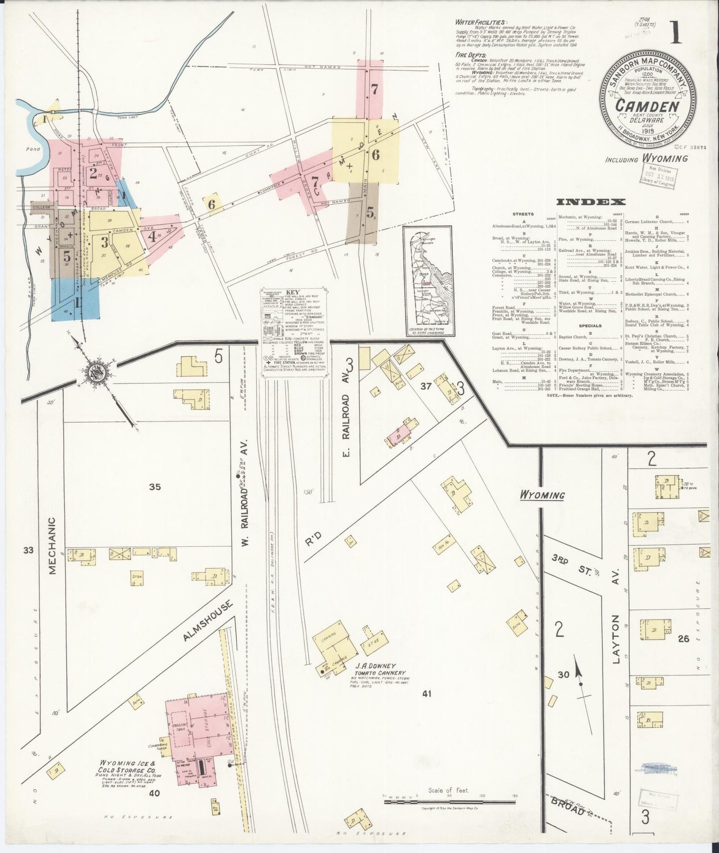 Sanborn Fire Insurance Map from Camden, Kent County, Delaware (1919), Sheet #0001 - Complete Map Set gallery image, historic Sanborn map, vintage wall art, Wyoming Wyoming