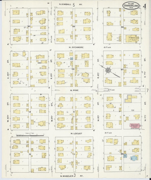Sanborn Fire Insurance Map from Grand Island, Hall County, Nebraska (1909), Sheet #0004 - Historic Sanborn Fire Insurance Map Print, vintage old map wall art, antique decor, genealogy gift, Nebraska Nebraska map