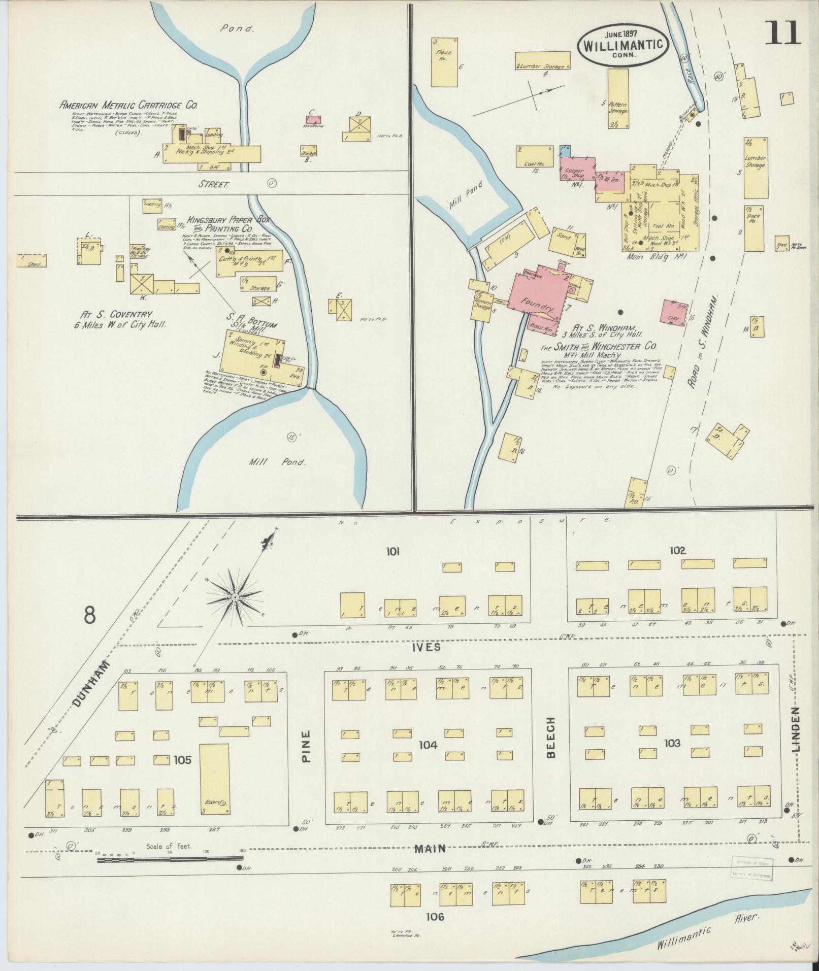 Sanborn Fire Insurance Map from Willimantic, Windham County, Connecticut (1897), Sheet #0011 - Historic Sanborn Fire Insurance Map Print, vintage old map wall art, antique decor, genealogy gift, Connecticut Connecticut map