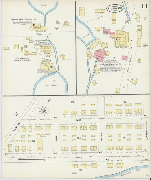 Sanborn Fire Insurance Map from Willimantic, Windham County, Connecticut (1897), Sheet #0011 - Historic Sanborn Fire Insurance Map Print, vintage old map wall art, antique decor, genealogy gift, Connecticut Connecticut map