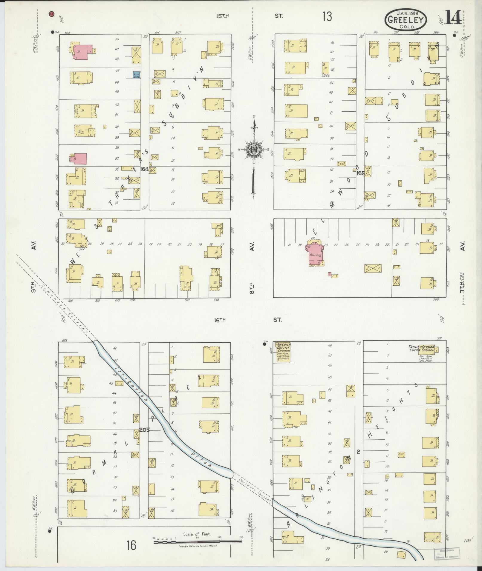 Sanborn Fire Insurance Map from Greeley, Weld County, Colorado (1918), Sheet #0014 - Complete Map Set gallery image, historic Sanborn map, vintage wall art, Colorado Colorado