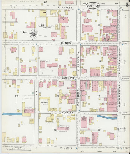 Sanborn Fire Insurance Map from Staunton, Independent Cities, Virginia (1891), Sheet #0005 - Complete Map Set gallery image, historic Sanborn map, vintage wall art, Virginia Virginia