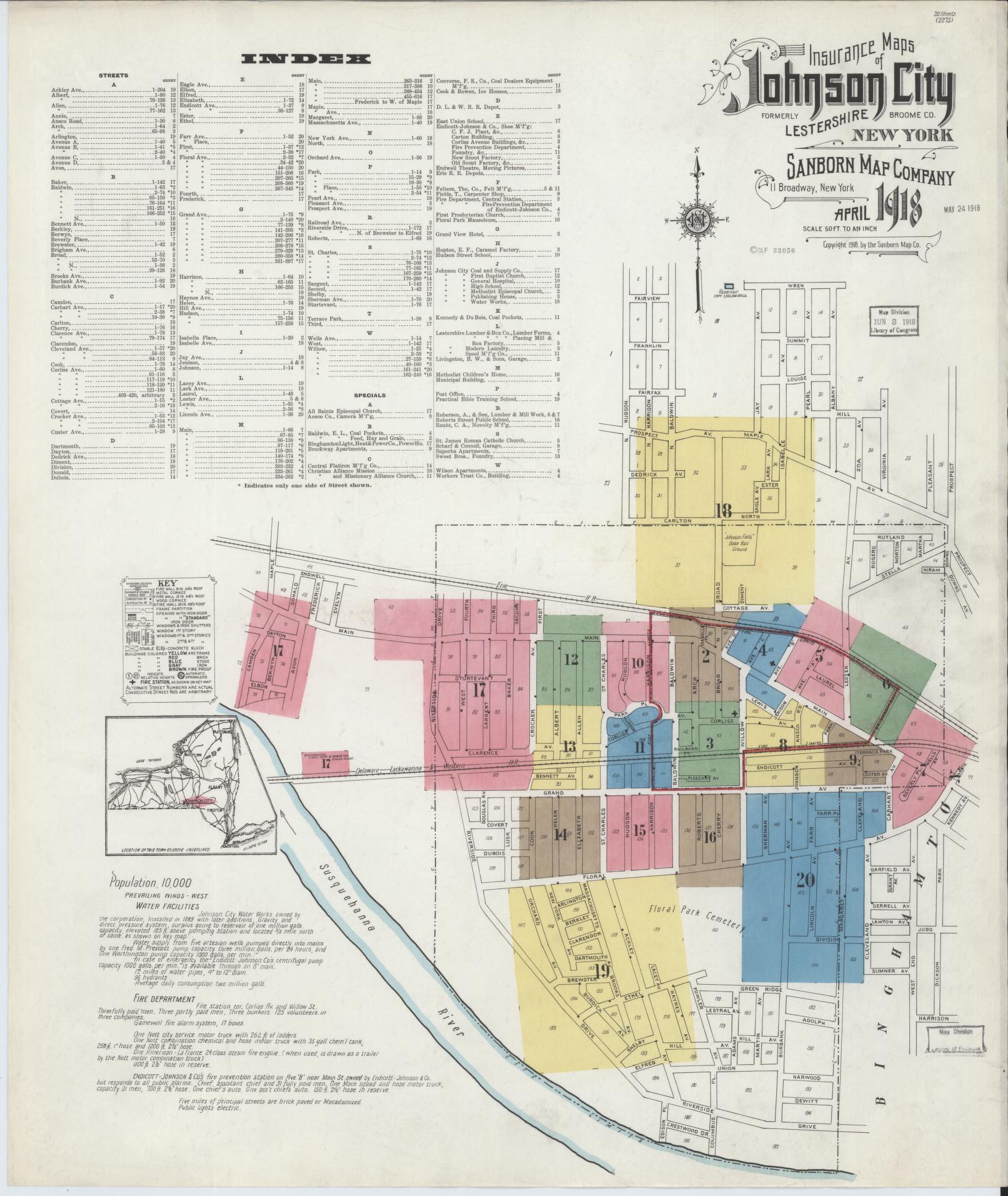 Sanborn Fire Insurance Map from Johnson City, Broome County, New York. (1918) – Historic Sanborn Fire Insurance Map Print