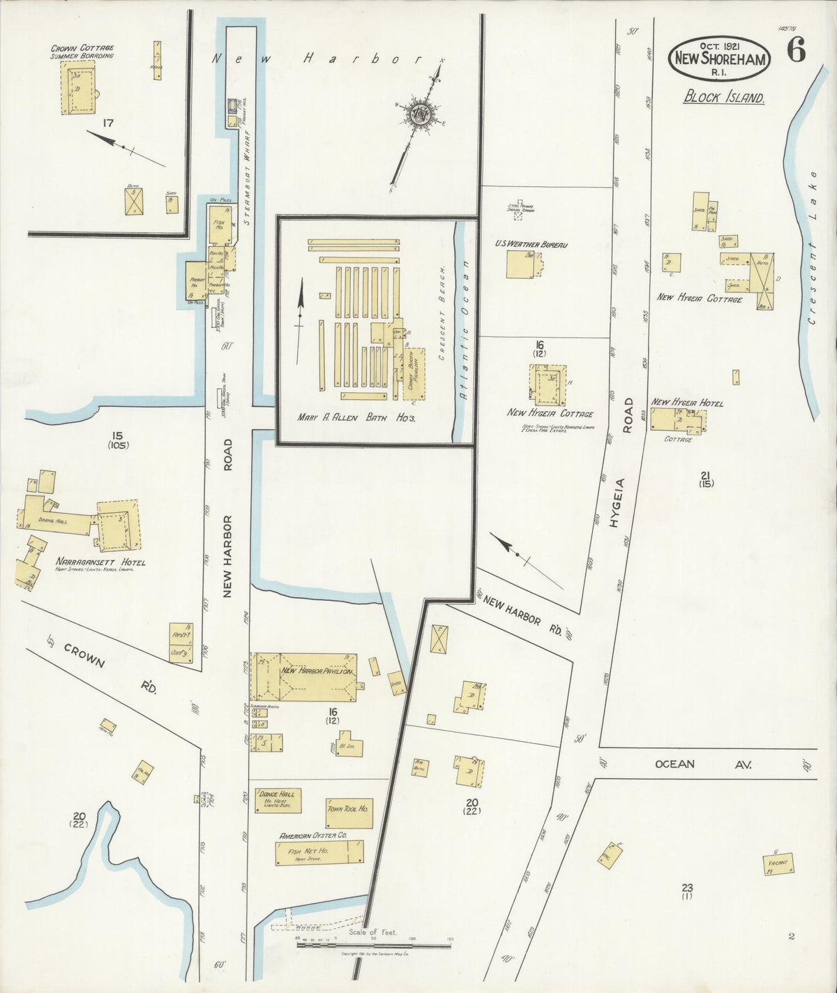 Sanborn Fire Insurance Map from New Shoreham, Newport County, Rhode Island (1921), Sheet #0006 - Historic Sanborn Fire Insurance Map Print, vintage old map wall art, antique decor, genealogy gift, Rhode Island Rhode Island map