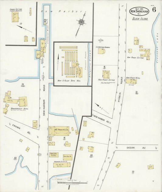 Sanborn Fire Insurance Map from New Shoreham, Newport County, Rhode Island (1921), Sheet #0006 - Historic Sanborn Fire Insurance Map Print, vintage old map wall art, antique decor, genealogy gift, Rhode Island Rhode Island map