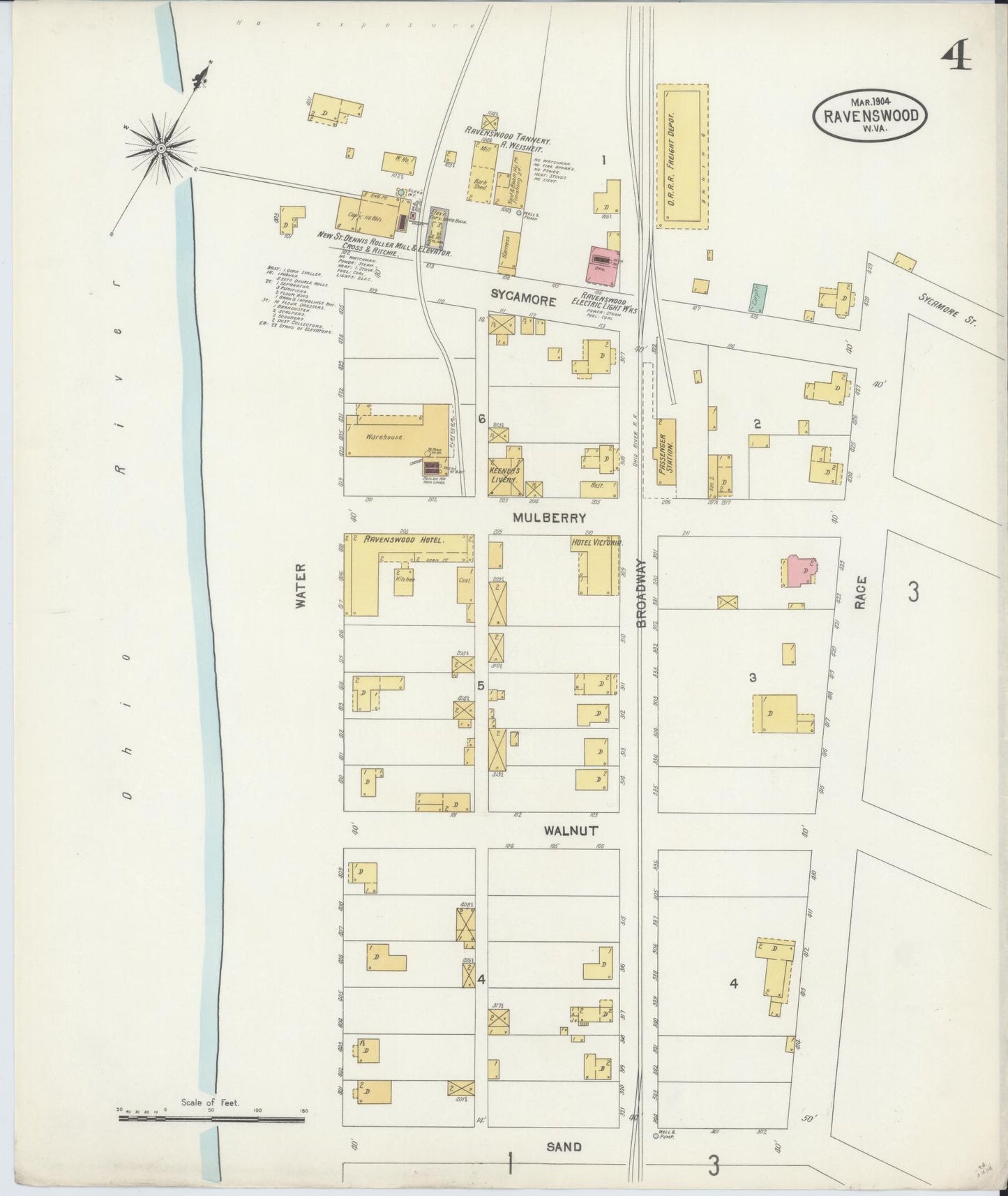 Sanborn Fire Insurance Map from Ravenswood, Jackson County, West Virginia (1904), Sheet #0004 - Complete Map Set gallery image, historic Sanborn map, vintage wall art, West Virginia West Virginia