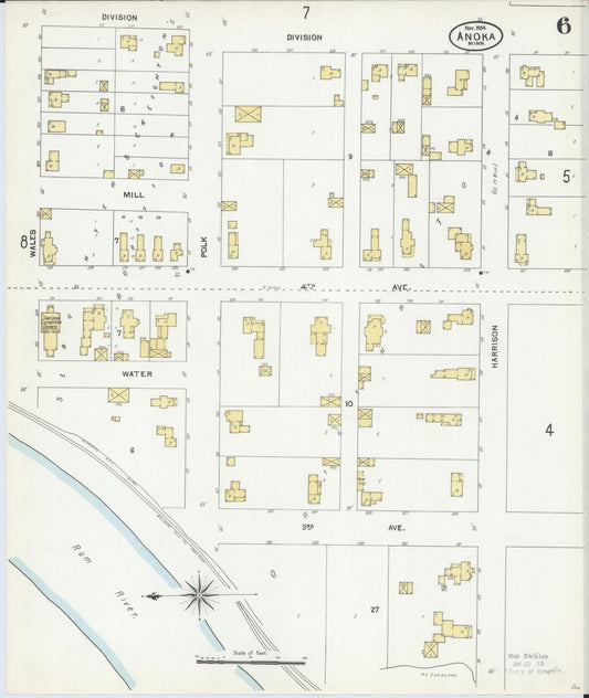 Sanborn Fire Insurance Map from Anoka, Anoka County, Minnesota (1904), Sheet #0006 - Historic Sanborn Fire Insurance Map Print, vintage old map wall art, antique decor, genealogy gift, Minnesota Minnesota map