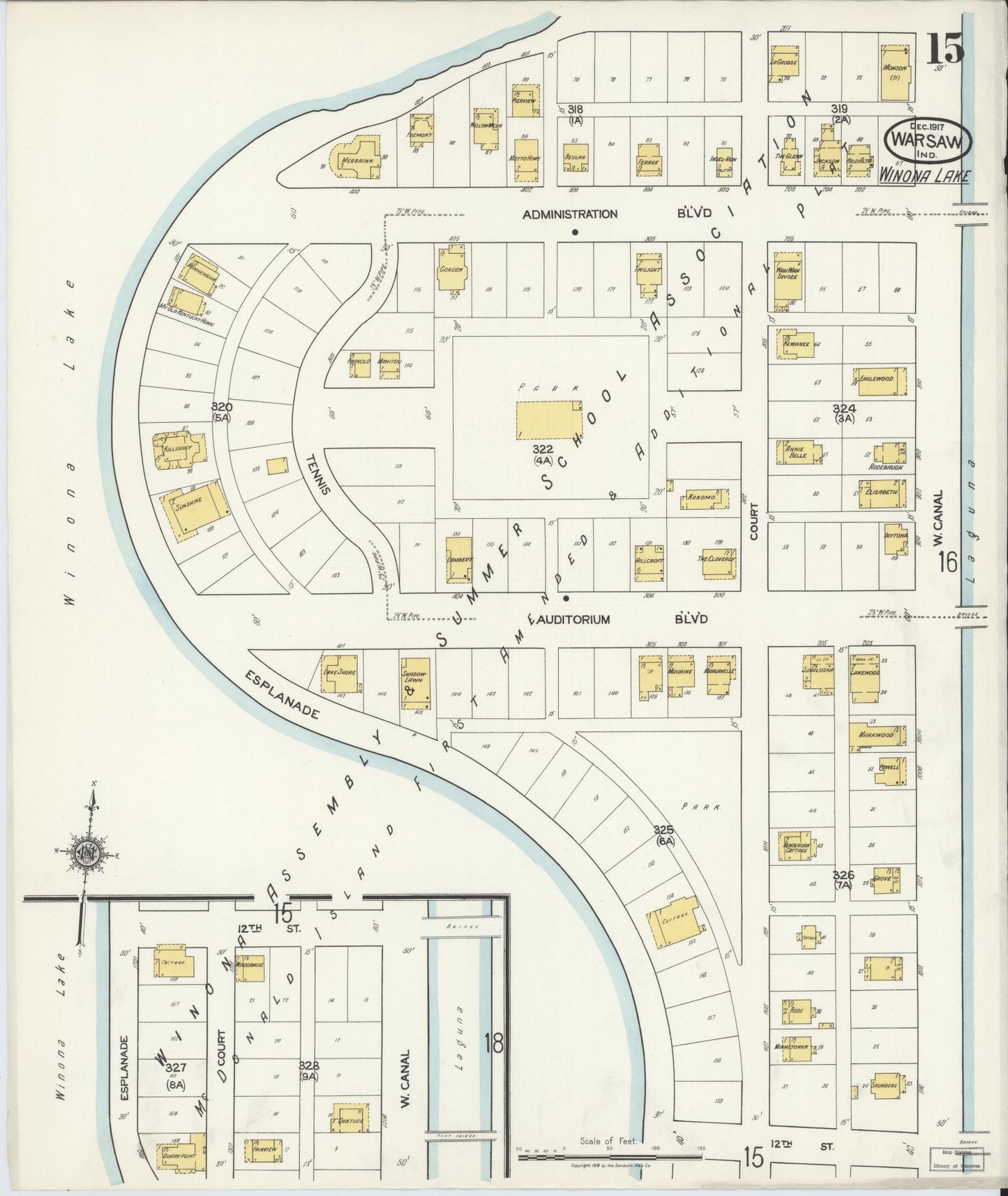 Sanborn Fire Insurance Map from Warsaw, Kosciusko County, Indiana (1917), Sheet #0015 - Complete Map Set gallery image, historic Sanborn map, vintage wall art, Indiana Indiana