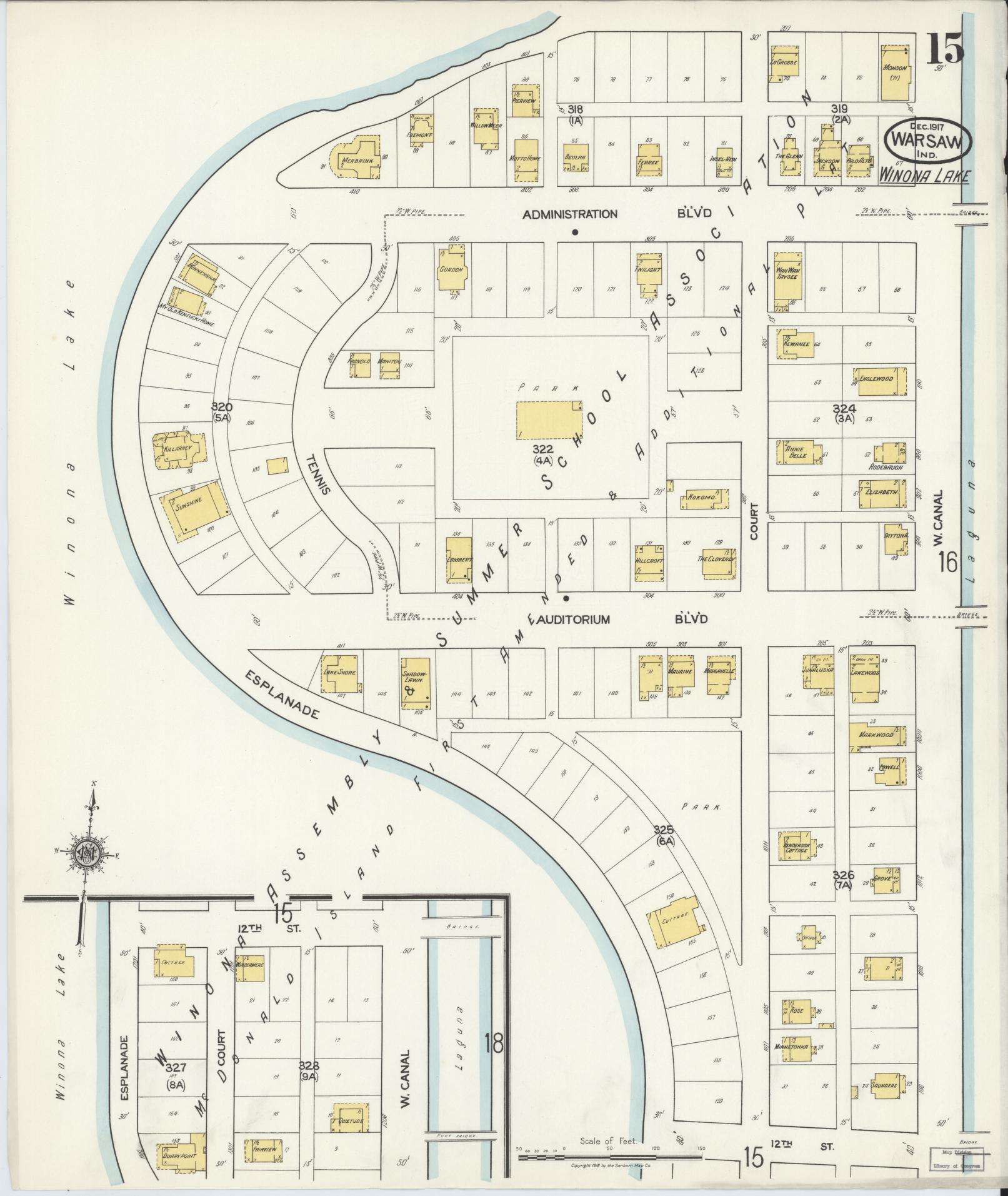 Sanborn Fire Insurance Map from Warsaw, Kosciusko County, Indiana (1917), Sheet #0015 - Complete Map Set gallery image, historic Sanborn map, vintage wall art, Indiana Indiana