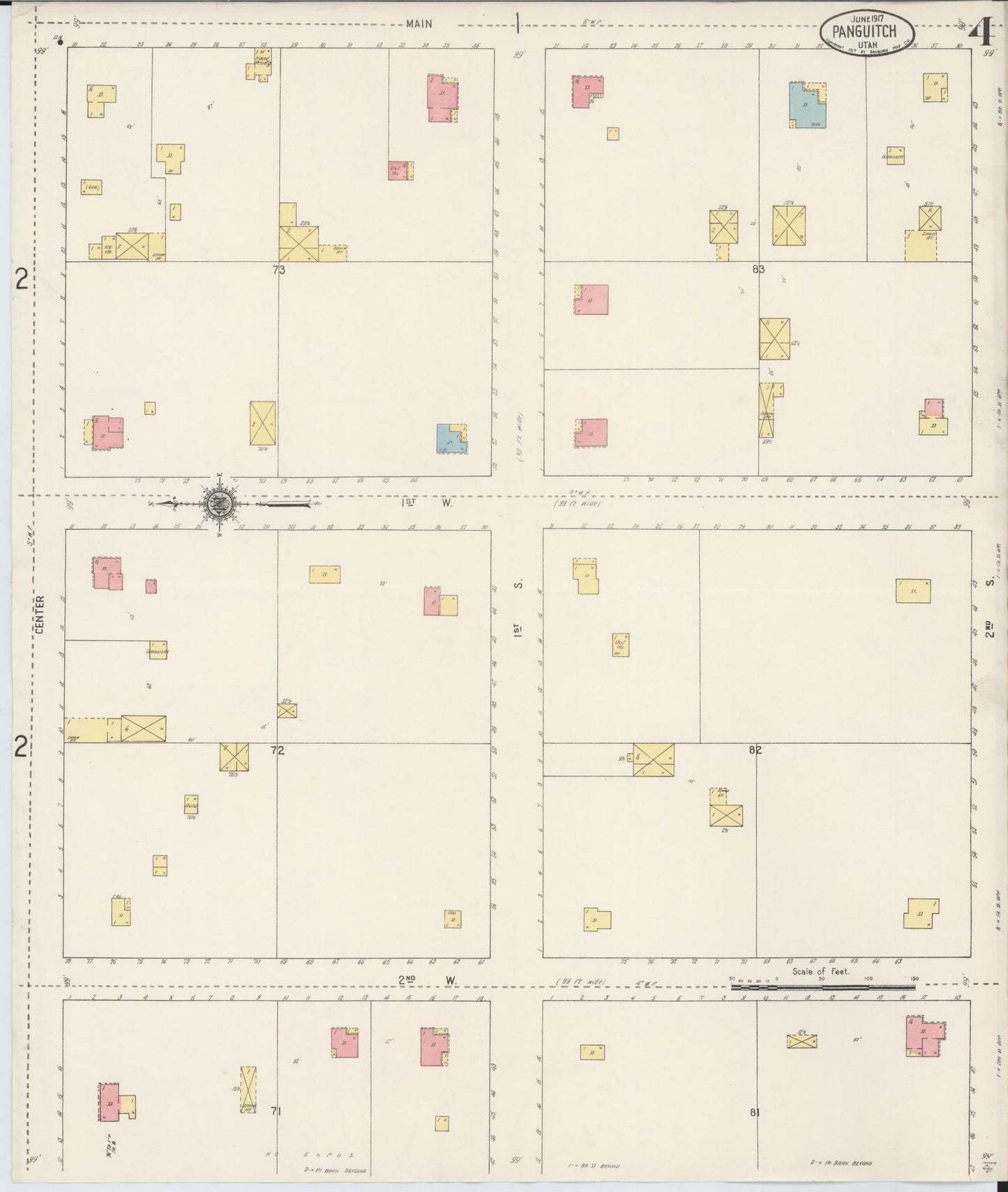 Sanborn Fire Insurance Map from Panguitch, Garfield County, Utah (1917), Sheet #0004 - Complete Map Set gallery image, historic Sanborn map, vintage wall art, Utah Utah