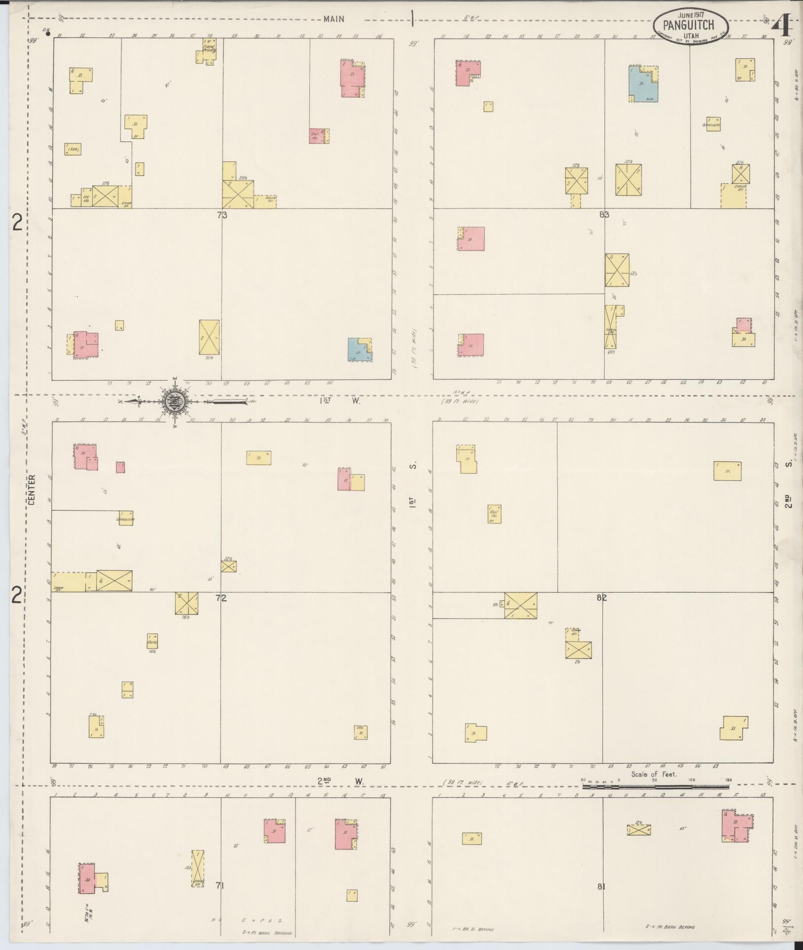 Sanborn Fire Insurance Map from Panguitch, Garfield County, Utah (1917), Sheet #0004 - Complete Map Set gallery image, historic Sanborn map, vintage wall art, Utah Utah