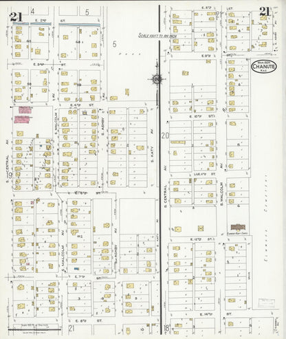 Sanborn Fire Insurance Map from Chanute, Neosho County, Kansas (1924), Sheet #0021 - Complete Map Set gallery image, historic Sanborn map, vintage wall art, Kansas Kansas