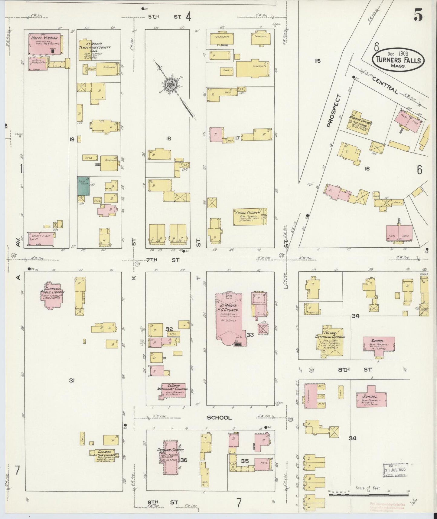 Sanborn Fire Insurance Map from Turners Falls, Franklin County, Massachusetts (1909), Sheet #0005 - Complete Map Set gallery image, historic Sanborn map, vintage wall art, Massachusetts Massachusetts