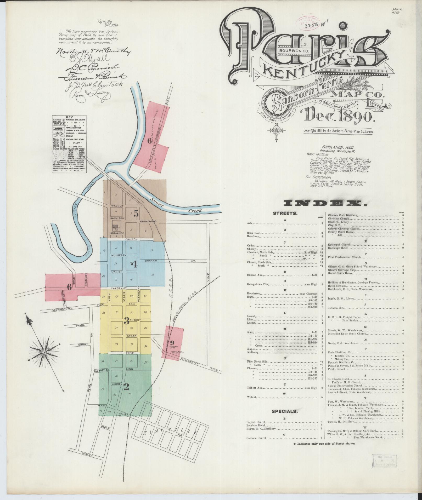 Sanborn Fire Insurance Map from Paris, Bourbon County, Kentucky (1890), Sheet #0001 - Complete Map Set gallery image, historic Sanborn map, vintage wall art, Kentucky Kentucky