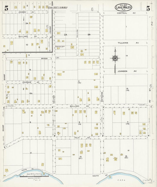 Sanborn Fire Insurance Map from Lake Wales, Polk County, Florida (1924), Sheet #0005 - Historic Sanborn Fire Insurance Map Print, vintage old map wall art, antique decor, genealogy gift, Florida Florida map