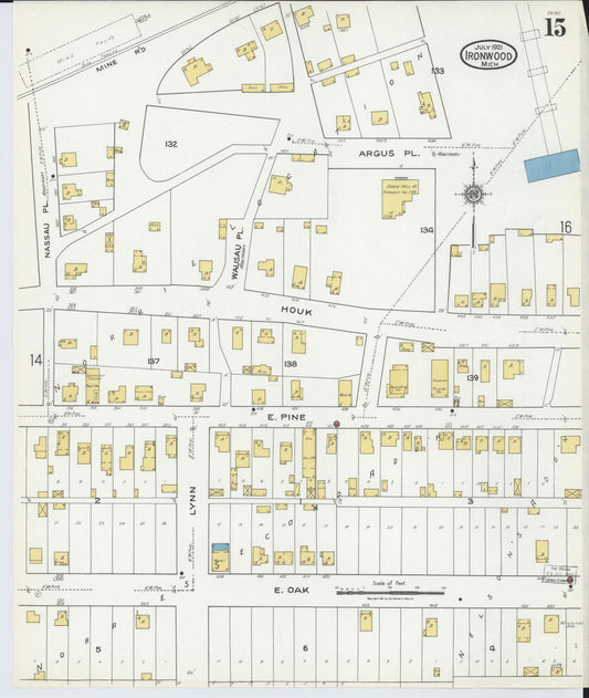 Sanborn Fire Insurance Map from Ironwood, Gogebic County, Michigan (1921), Sheet #0015 - Historic Sanborn Fire Insurance Map Print, vintage old map wall art, antique decor, genealogy gift, Michigan Michigan map