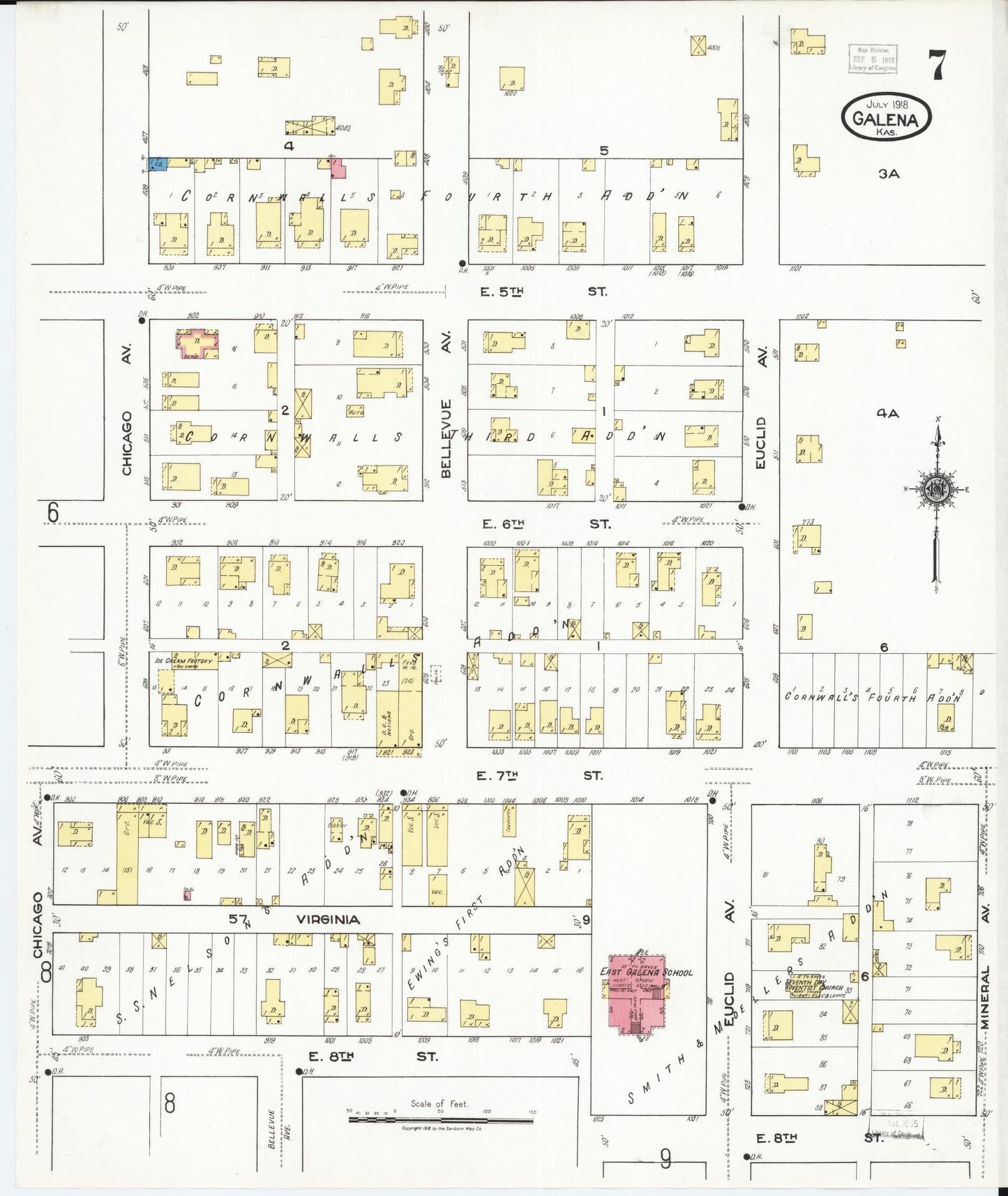 Sanborn Fire Insurance Map from Galena, Cherokee County, Kansas (1918), Sheet #0007 - Complete Map Set gallery image, historic Sanborn map, vintage wall art, Kansas Kansas