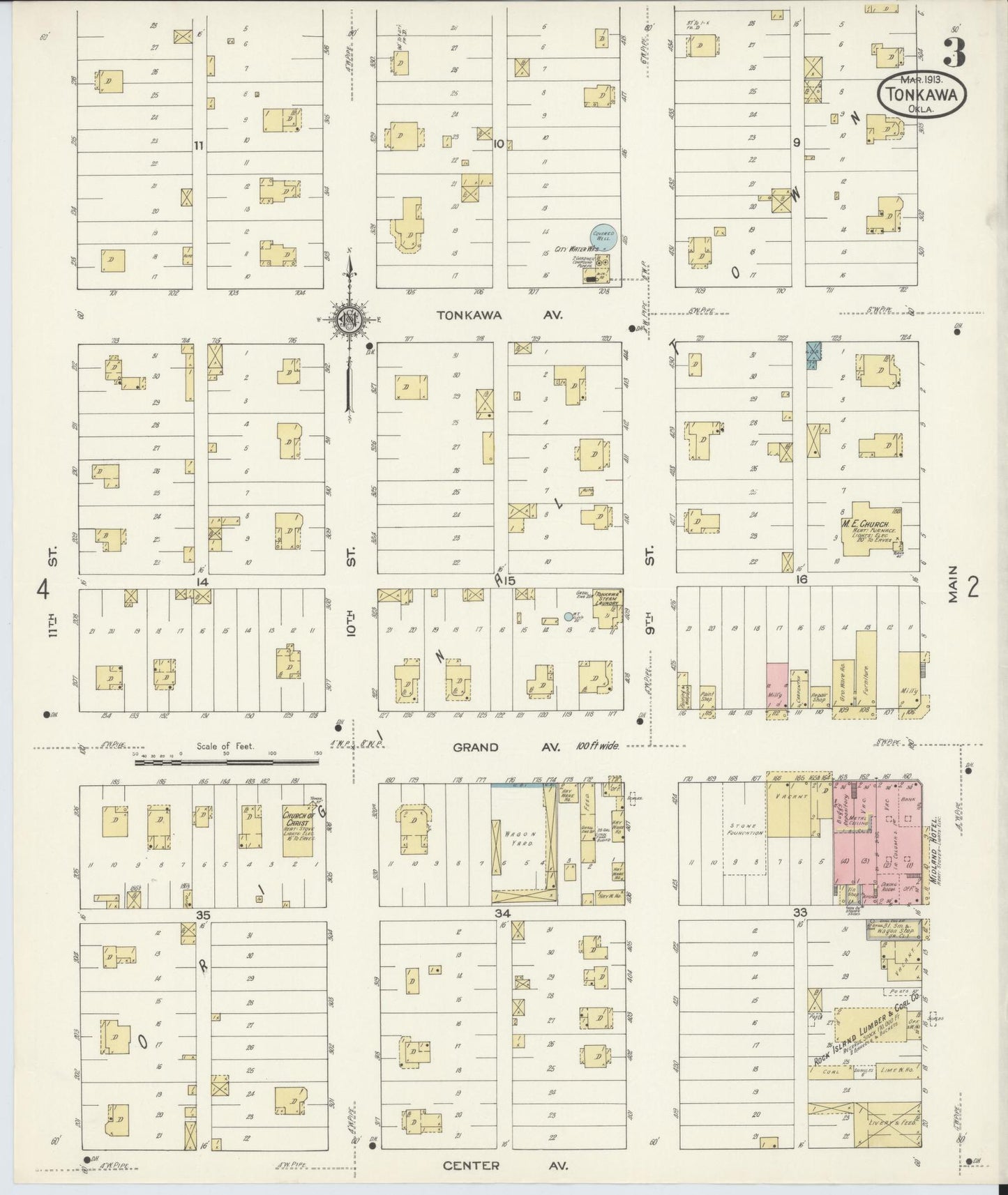 Sanborn Fire Insurance Map from Tonkawa, Kay County, Oklahoma (1913), Sheet #0003 - Complete Map Set gallery image, historic Sanborn map, vintage wall art, Oklahoma Oklahoma