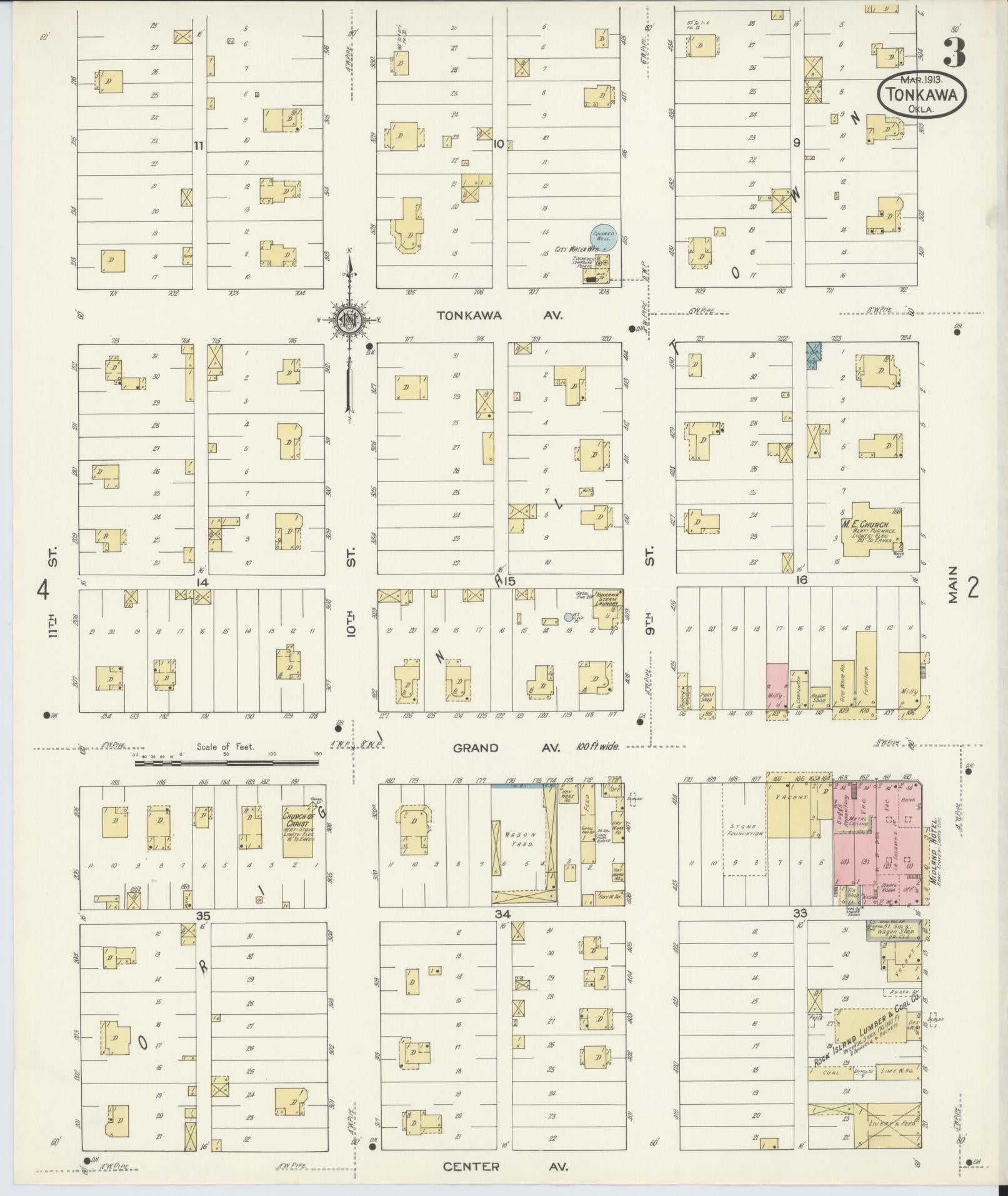 Sanborn Fire Insurance Map from Tonkawa, Kay County, Oklahoma (1913), Sheet #0003 - Complete Map Set gallery image, historic Sanborn map, vintage wall art, Oklahoma Oklahoma