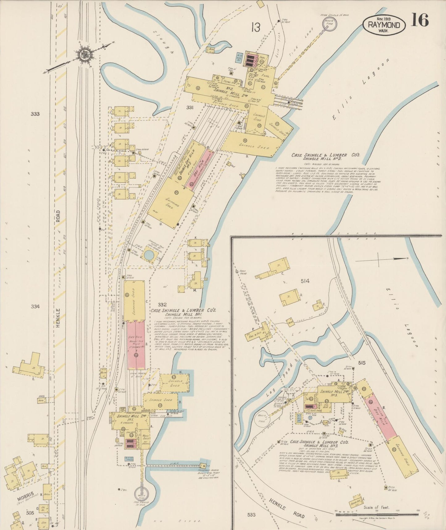 Sanborn Fire Insurance Map from Raymond, Pacific County, Washington (1919), Sheet #0016 - Historic Sanborn Fire Insurance Map Print, vintage old map wall art, antique decor, genealogy gift, Washington Washington map