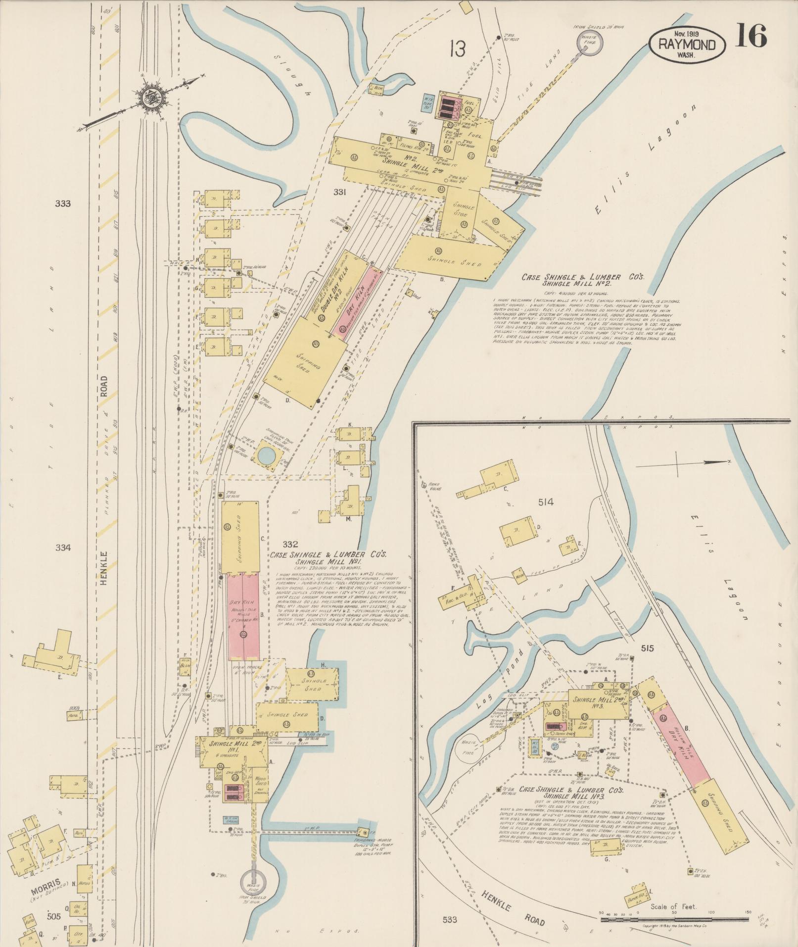Sanborn Fire Insurance Map from Raymond, Pacific County, Washington (1919), Sheet #0016 - Historic Sanborn Fire Insurance Map Print, vintage old map wall art, antique decor, genealogy gift, Washington Washington map