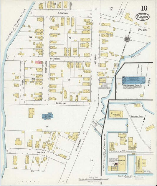 Talbot, Maryland - 1919 - Sanborn Fire Insurance Map, Sheet #0018 - Historic Sanborn Fire Insurance Map Print, Talbot Maryland 1919 0018 vintage old map wall art