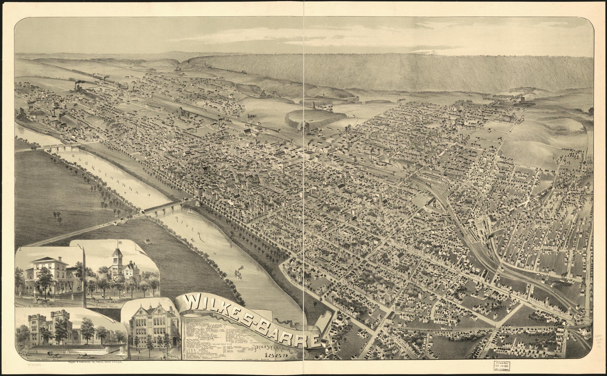 Wilkes-Barre, Pennsylvania 1889. (1889) – Historic Bird’s-Eye View Panorama Print