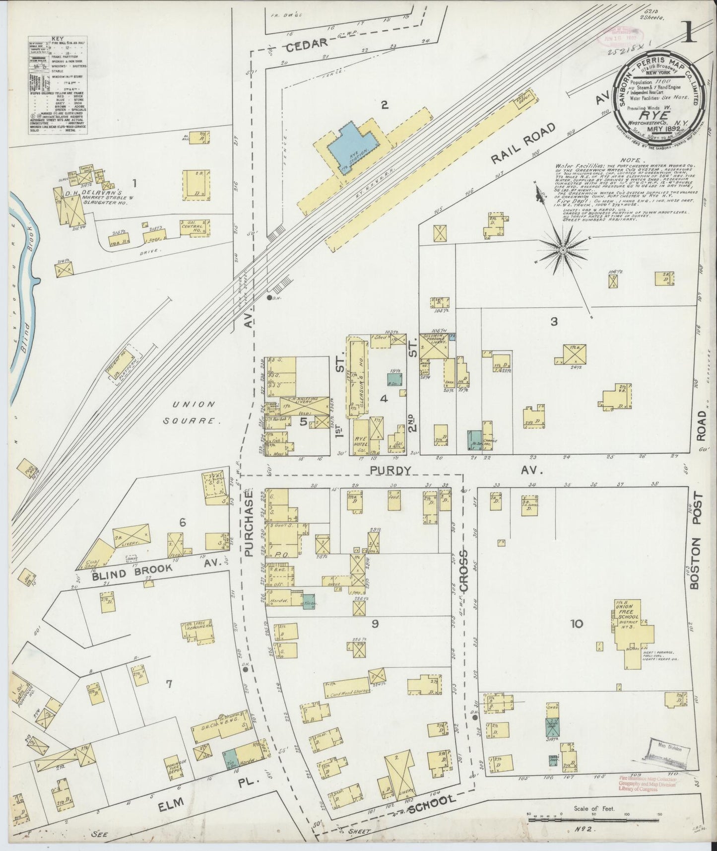 Sanborn Fire Insurance Map from Rye, Westchester County, New York (1892), Sheet #0001 - Complete Map Set gallery image, historic Sanborn map, vintage wall art, New York New York