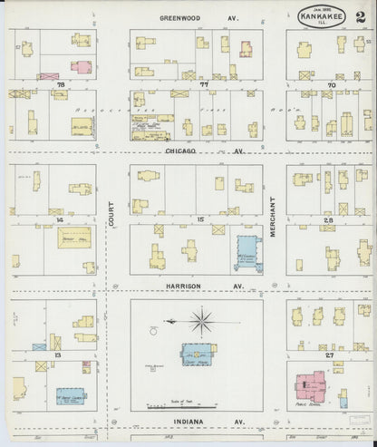 Sanborn Fire Insurance Map from Kankakee, Kankakee County, Illinois (1892), Sheet #0002 - Complete Map Set gallery image, historic Sanborn map, vintage wall art, Illinois Illinois