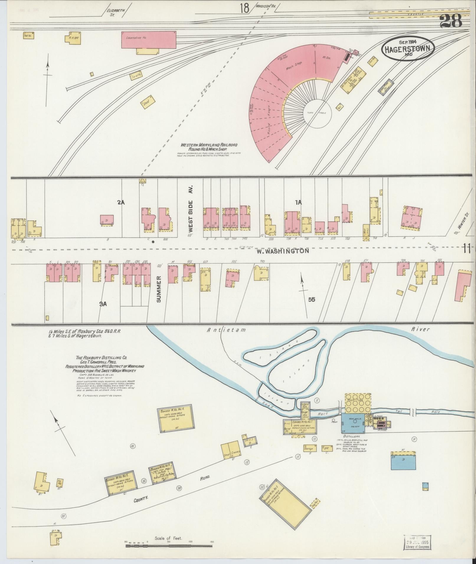 Washington, Maryland - 1904 - Sanborn Fire Insurance Map, Sheet #0028 - Historic Sanborn Fire Insurance Map Print, Washington Maryland 1904 0028 vintage old map wall art