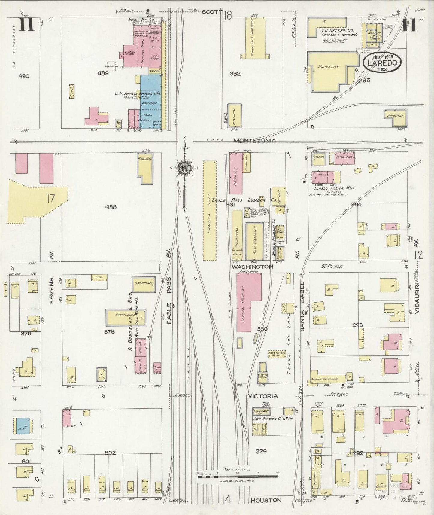 Sanborn Fire Insurance Map from Laredo, Webb County, Texas (1925), Sheet #0011 - Historic Sanborn Fire Insurance Map Print, vintage old map wall art, antique decor, genealogy gift, Texas Texas map