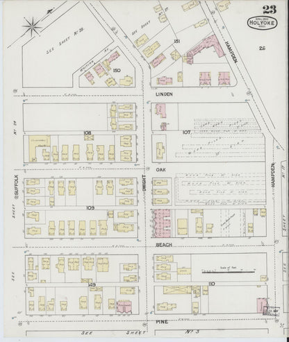 Sanborn Fire Insurance Map from Holyoke, Hampden County, Massachusetts (1889), Sheet #0023 - Historic Sanborn Fire Insurance Map Print, vintage old map wall art, antique decor, genealogy gift, Massachusetts Massachusetts map