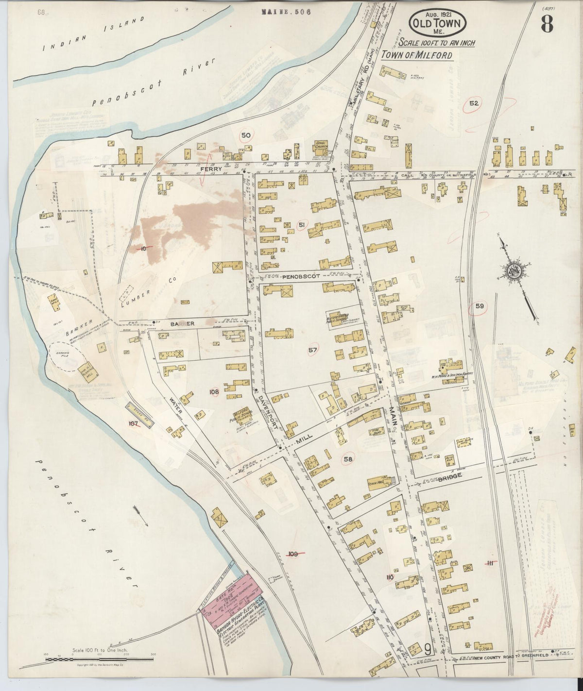 Sanborn Fire Insurance Map from Old Town, Penobscot County, Maine (1948), Sheet #0008 - Complete Map Set gallery image, historic Sanborn map, vintage wall art, Maine Maine